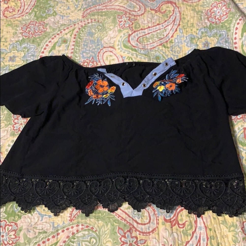 Black floral blouse